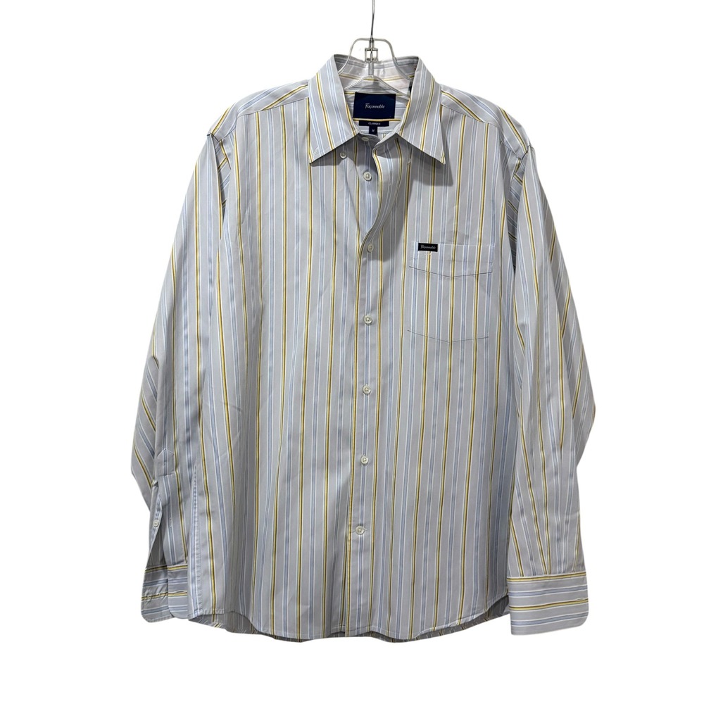 Faconnable Classique Mens Medium Blue Yellow Striped Long Sleeve Button Shirt